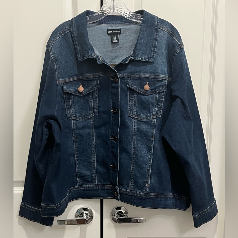 Denim Trucker Jacket Dark Wash Cotton Blend Women’s Plus Size 2X Stretch Casual